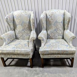 Wingback Upholstered Chairs Pair Tall Queen Anne Style BEAUTIFUL

Pick up in Deer Park Texas 77536 