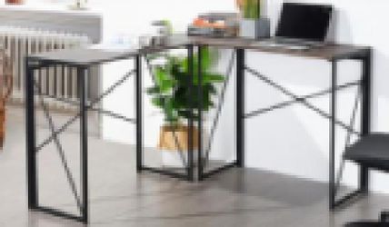 Homy Casa ALBERTIN LONG No-Assembly Corner Computer Desk, Brown Desktop & Black Frame, 139x139x75cm, Open Box