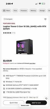 Legion Tower 5 Gen 10 30L (AMD) with RTX 5070Ti Gaming PC