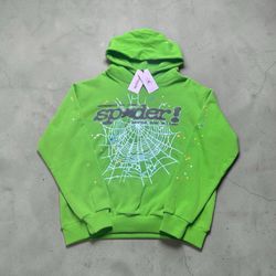 Spider Hoodie P*nk V2 Rhinestone Green Size small