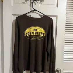 John Deere Waffle Knit Thermal Long Sleeve Mens Tractor Farmer Brown Size Large 