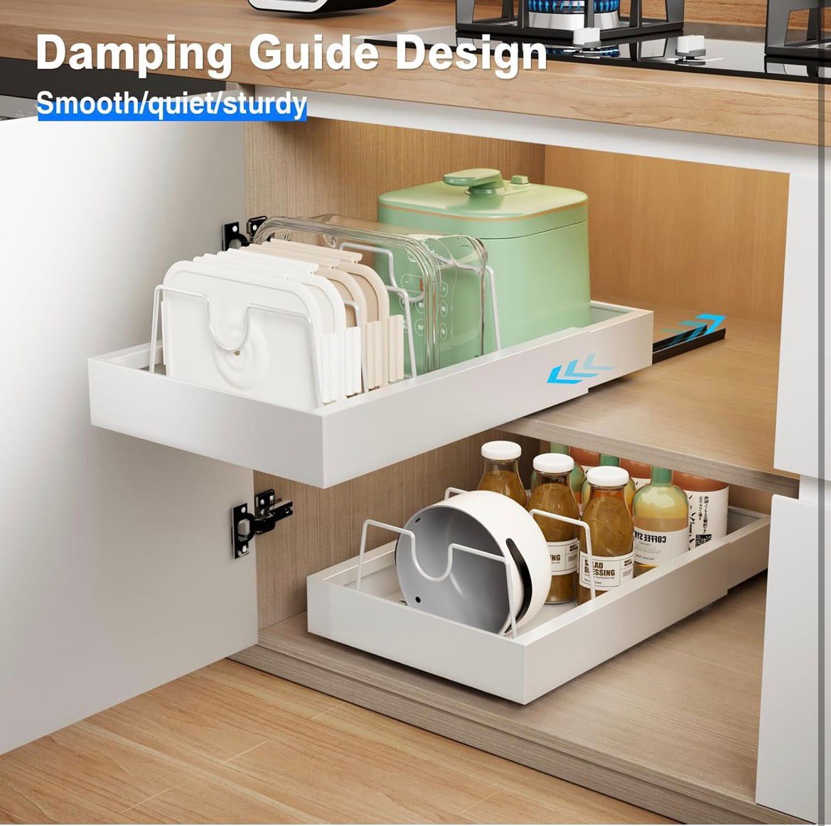 2 Pack Pull Out Cabinet Organizer with 8 Dividers,21.8"