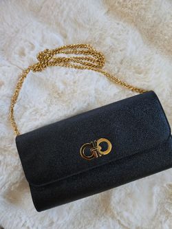 Salvatore Ferragamo Black Chain Wallet Bag