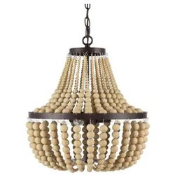 Chandelier Cayman 3-Light Bronze Empire  with Natural Faux Wood Beaded Shade