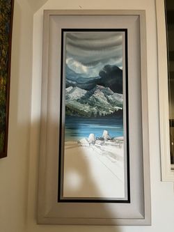 2000s “Southwest Canyon Scenery With a Group of Horse Riders & Birds”, Watercolor, Signed Original Painting by Michael Atkinson. 