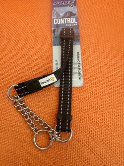 rogz Control Collar for Dogs, Non-slip, Medium 12-18”, Black Nylon with White Reflective Stitching & Metal