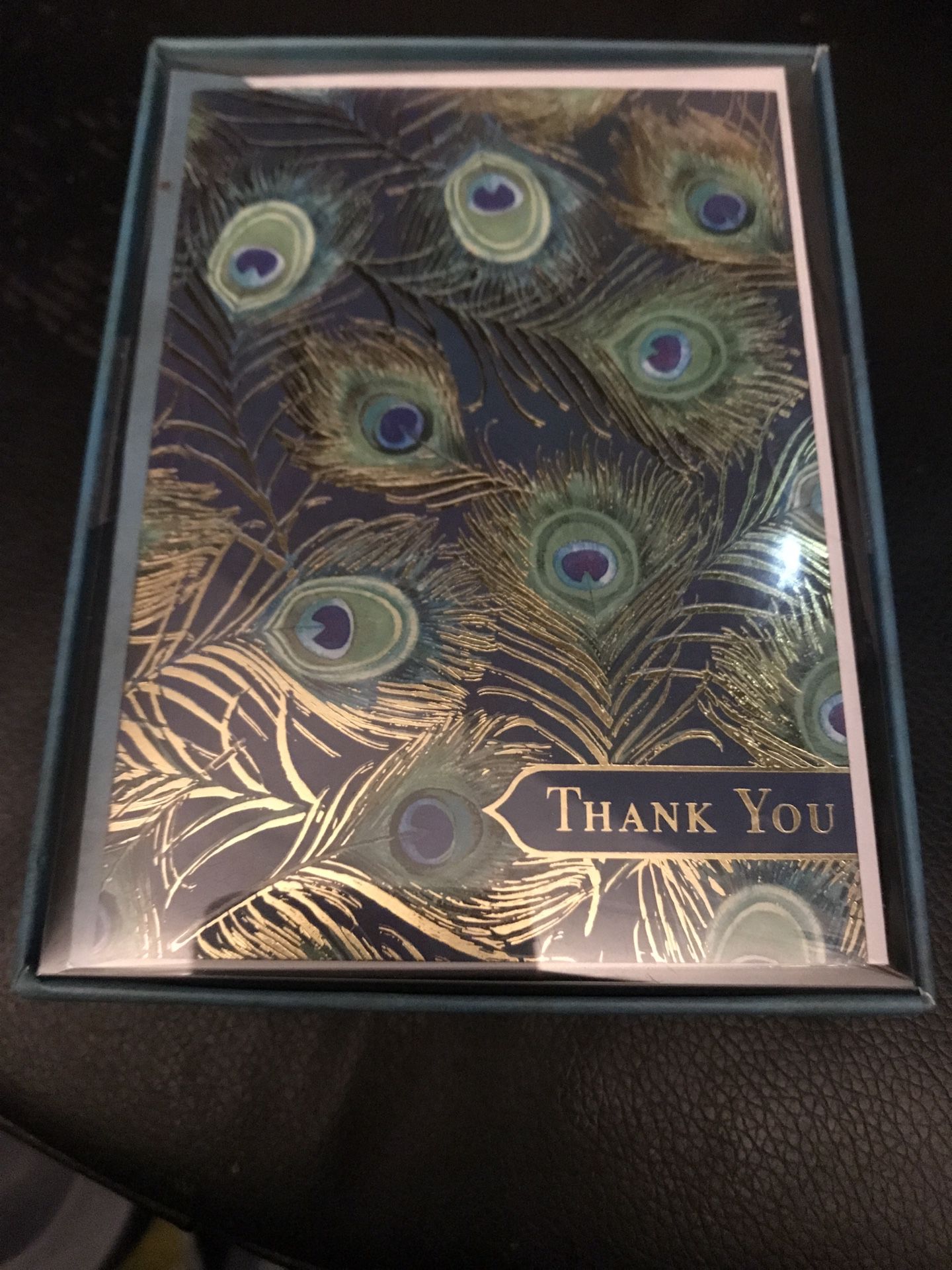Punch Studio 12  Peacock Feather w/Gold “Thank You” Card Set