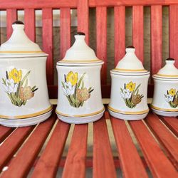 Vintage Ceramic Tulip Canister 4 Pc Set