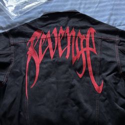 REVENGE RED EMBROIDERED LOGO BLACK DENIM JACKET