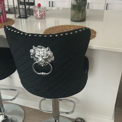 New Black Velvet & Silver Studded Barstools- Set Of 2