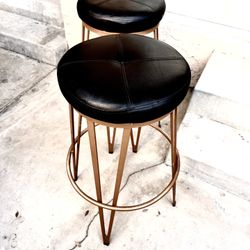 Swivel Bar Stools (Set of 2) – Metal Frame w/ Leather Seats