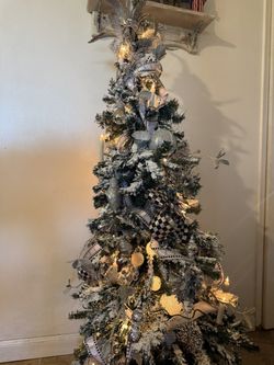 4 Foot designer Christmas Tree, Silver White Gold, White Lights