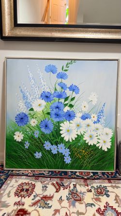 large framed floral oil painting (37.4" x 37.4" / 95cm)