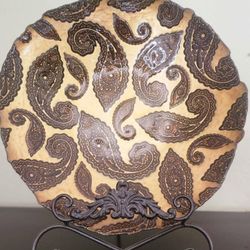 Decorative Hand-Painted Glass Plate w/ Metal Stand