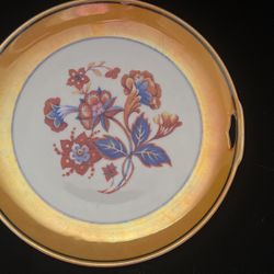 Vintage German Lusterware Floral Serving Plate 9" Diameter with Handles