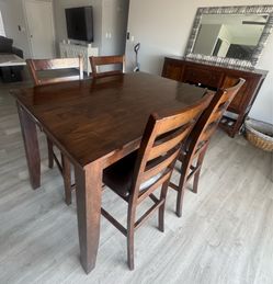 Solid Wood Counter Height Dining Table & 4 Chairs
