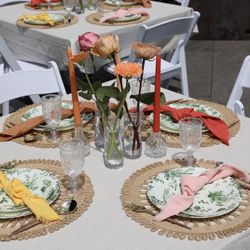 Bridal Shower Decor - Napkins, Paper Flowers And Candles 
