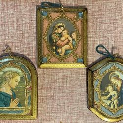 Art Work, Small 3-pc. Made In Italy, Religious Figures,  Ornate Wall Decor. 