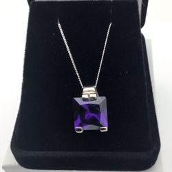 Sterling Silver Chain With Amethyst Pendant 18”