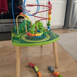 Wooden Activity Table With Train Tracks And Wooden  Magnetic Toy trains  
