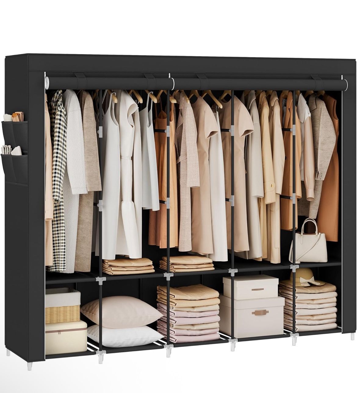 SONGMICS Portable Wardrobe Closet Organizer with 5 Hanging Rods and Shelves - Black
