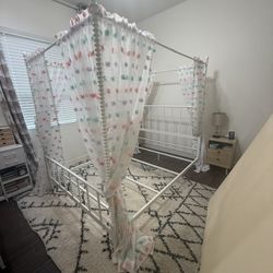 Queen Metal Canopy Bed With Mattress And Box Spring