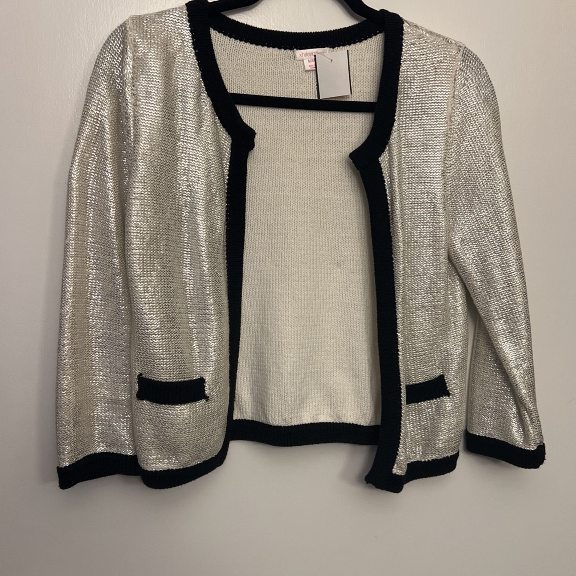 Shiny Silver Knit Open Sweater