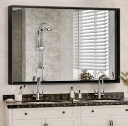 NEW Black Frame 48 in. W x 30 in. H Large Rectangular Aluminium Framed Wall Bathroom Vanity Mirror