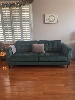 Velvet Green Modern Sofa - Like New - Couch Perfect for Any Space