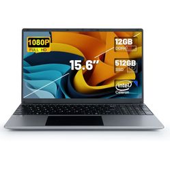 Maypug 15.6" Laptop, Laptop Computer, 1080P Full HD, Intel Celeron N5095 Processors, 12GB DDR4 512GB SSD, 38000mWh Battery, 2.4G/5G WiFi, Bluetooth 4.