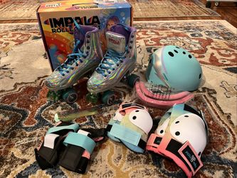 Like New Size 9 Impala Holographic Roller Skates + Matching Triple 8 Helmet/Pads