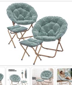 NEW set of (2) MoNiBloom Round Folding Faux Fur Saucer Chair For Bedroom Living Room
