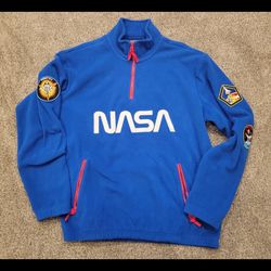 Chemistry Nasa Blue 1/4 Zip Fleece Jacket Mens Size S Warm Embroidered Collect