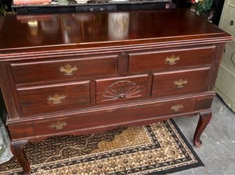Vintage 40s cedar chest, chippendale style, brass hardware solid walnut