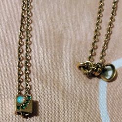 Victorian 10k Gold Filled Watch Chain/Necklace With Opal And Turquoise Slider