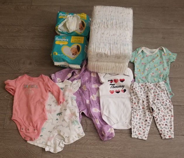 Baby Girl Clothes Between 3-6 Months w/ Newborn Pampers