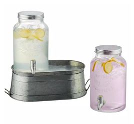 Farmhouse Beverage Dispenser set with Galvanized stand and Two 1.5 Gal. Dispensers