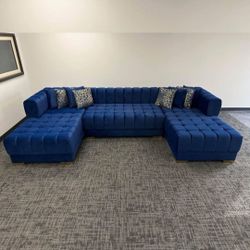 ARIANA BLUE VELVET DOUBLE CHAISE SECTIONAL