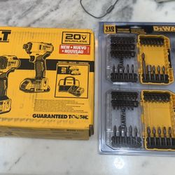 Dewalt drill and driver set plus 110 assorted bit set
