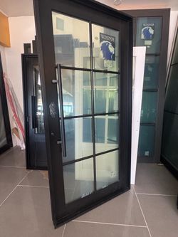 3-black entry glass doors 44”1/2x94” aluminum clad wi-fi lock