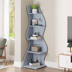 Corner Shelf, Modern 5-Tier Wall Corner Bookshelf, Stylish Corner Small Bookcase Storage Rack Plant Stand with Unique Shape for Living Room, Home Offi