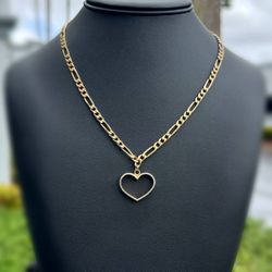 14k yellow gold Solid Figaro link chain necklace 18.00” 4.50mm Heart Pendant Charm