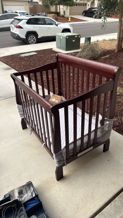 Cherry Wood Mini Baby Crib with Mattress