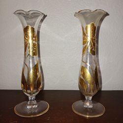 
Set Of 2 Vintage Gold Trimmed Bud Vases