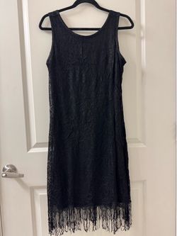 Harlow Womens 8 Shift Dress Black Lace Fringe Hem Sleeveless V-Back Vintage USA