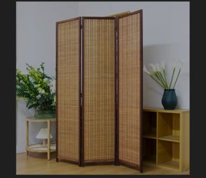 Pawlabay 3 Panel Bamboo Room Divider Screen,5.6 FT Tall Bamboo Divider Folding Panel Screen,Freestanding Panel Divider for Room Seperation,Brown
