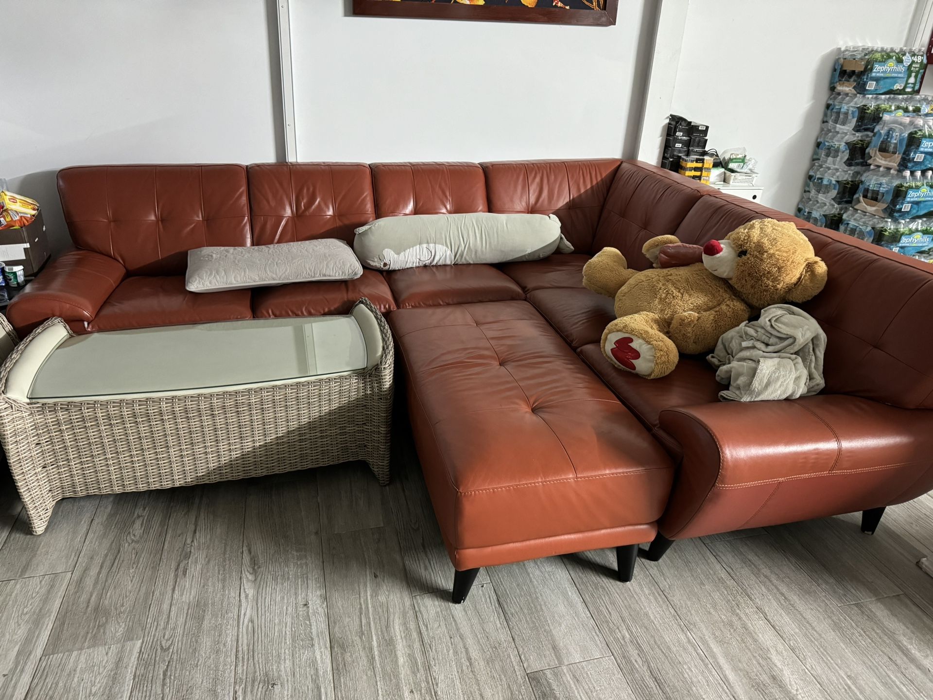 Red leather sofa