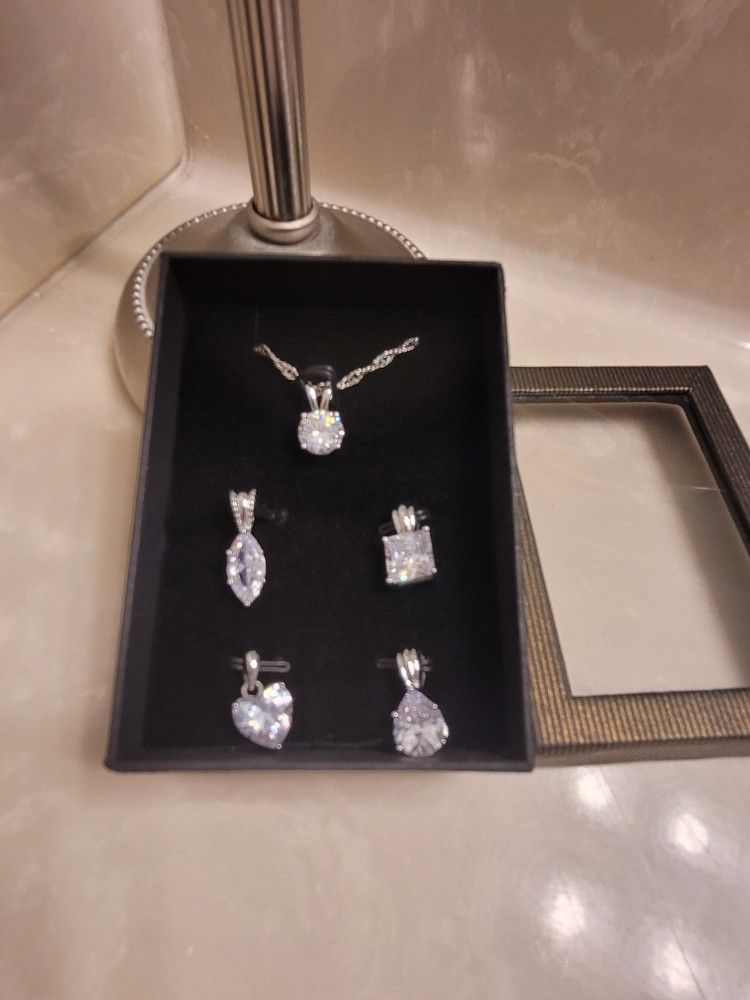 Silver Chain and CZ Pendant Set