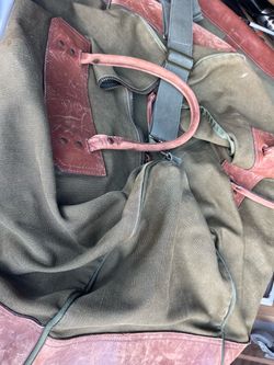3 set Vintage Gokey Company Leather & Canvas Duffle Bag, Green / Brown,