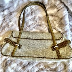 VINTAGE STYLE ANN TAYLOR TWEAD W/ FAUX CROCODILE TRIM HANDBAG/MAGNET CLOSURE